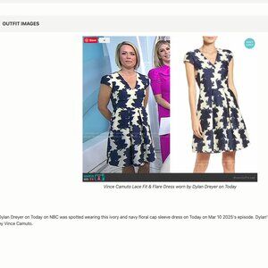 Vince Camuto navy and cream jacquard floral dress.